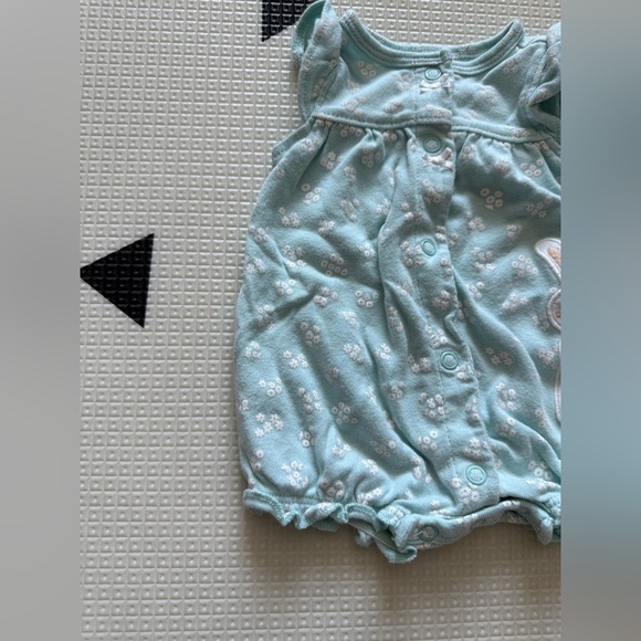 Carter's|Baby girl mint blue button down bubble romper in floral & bunny print• - Picture 3 of 4